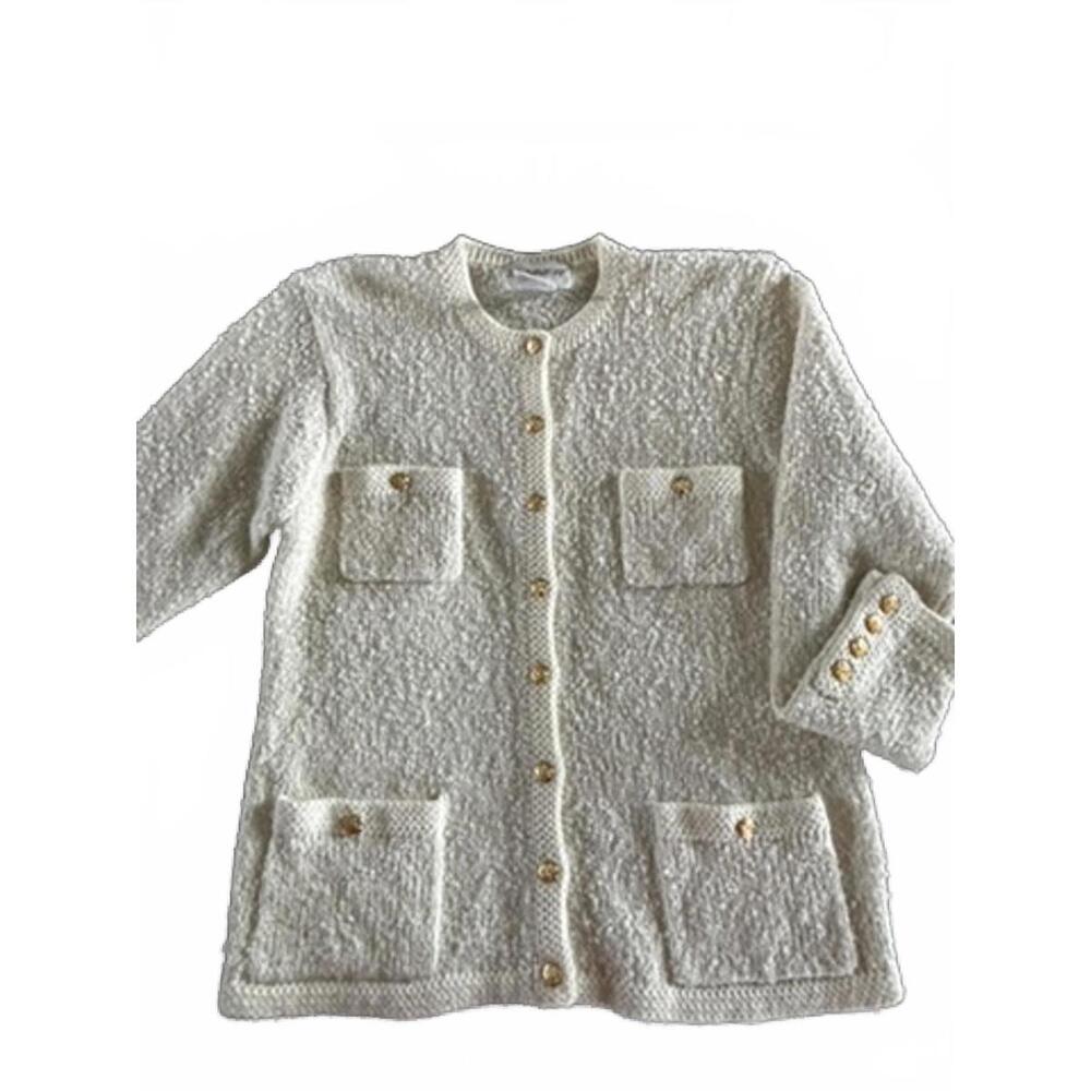 Vintage Cream Gold Button Knit Cardigan Sweater Jacket